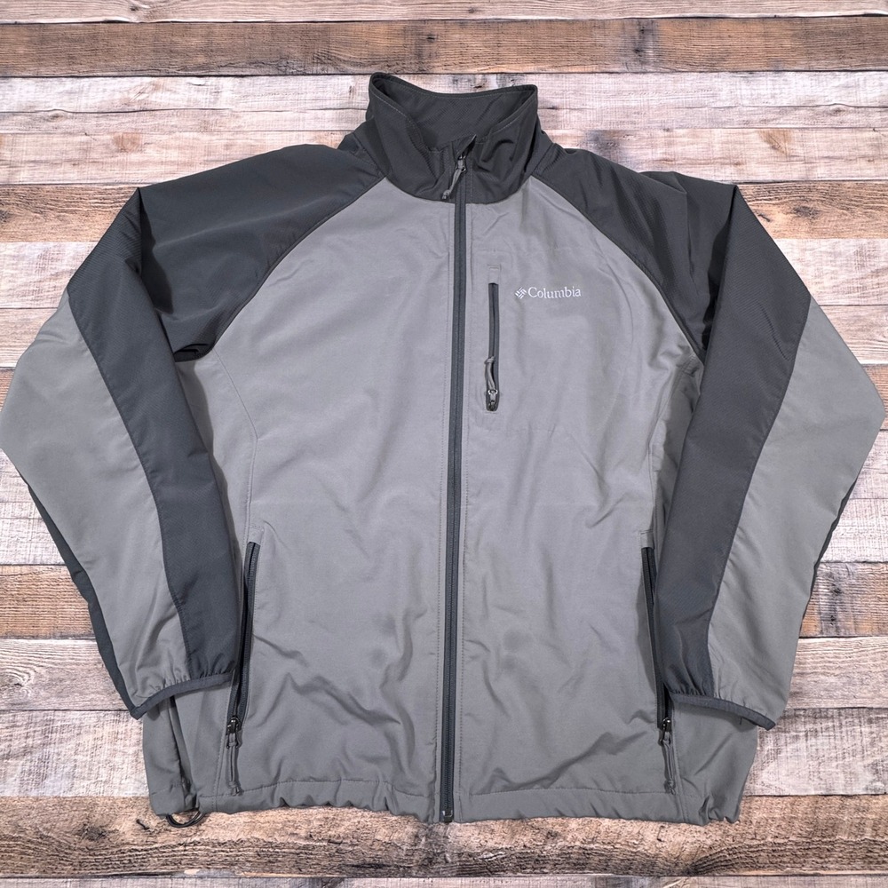 Columbia Mens XL‎ Softshell Jacket Grey Charcoal Full Zip Windbreaker